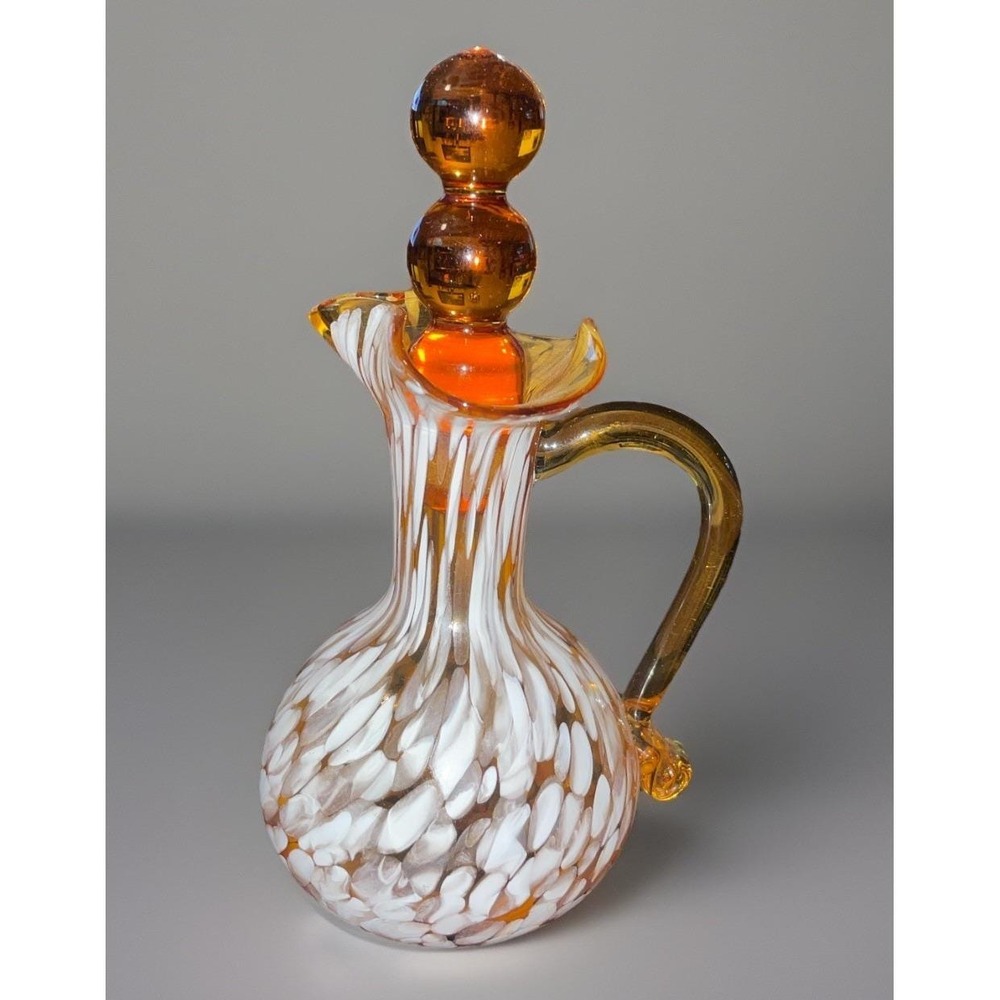 Vintage‎ Miniature Bud Vase White Over Orange Art Handblown Glass Handmade